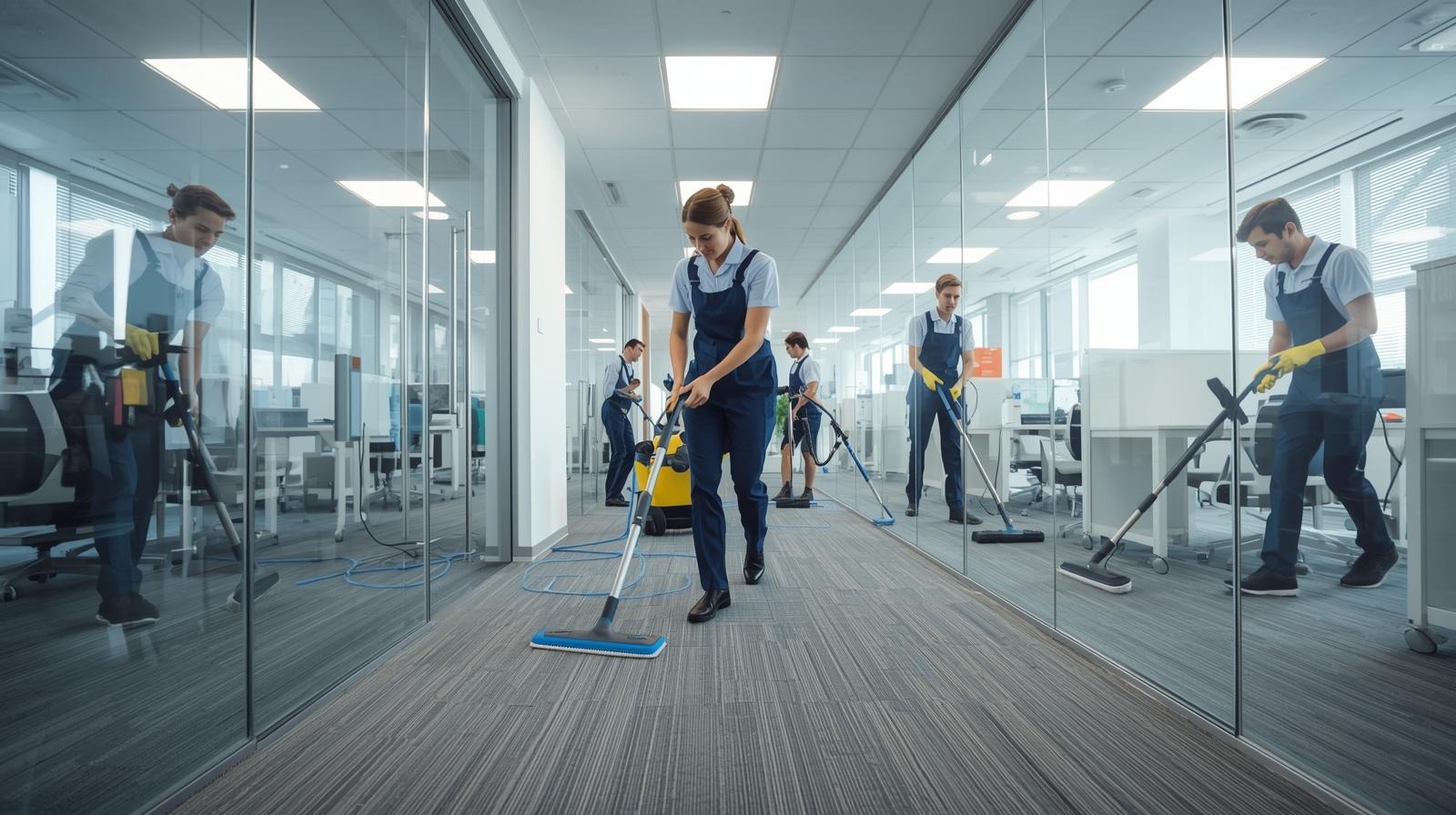 staffs cleaning this - Our Cleaning Services__Commercial office cleaning__Glass and surface cleaning__Apartment maintenance__Sanitization of bathrooms__Kitchen cleaning__Post-renovation cleaning__Event (2)
